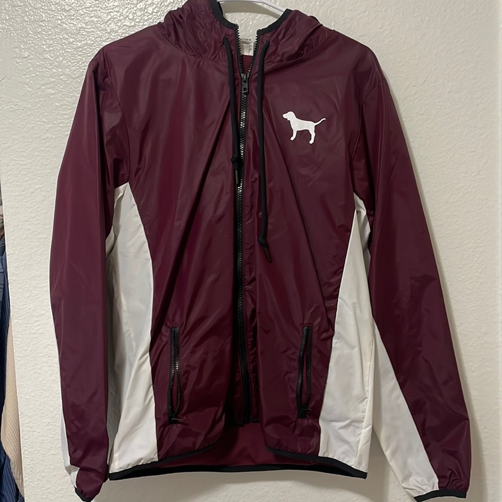 Pink Victoria’s Secret Maroon and White Zip up Jacket - Windbreaker